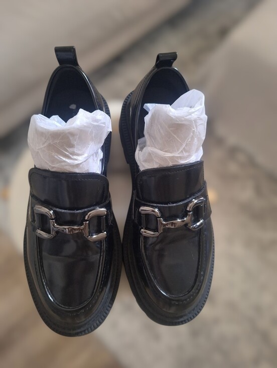 Madden Girl Shoes - Madden Girl Black Patent Loafers with Dark Silver Horsebit Hardware